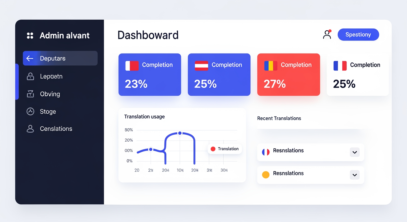 SiteLocaleAI admin dashboard — manage languages, review translations, monitor usage